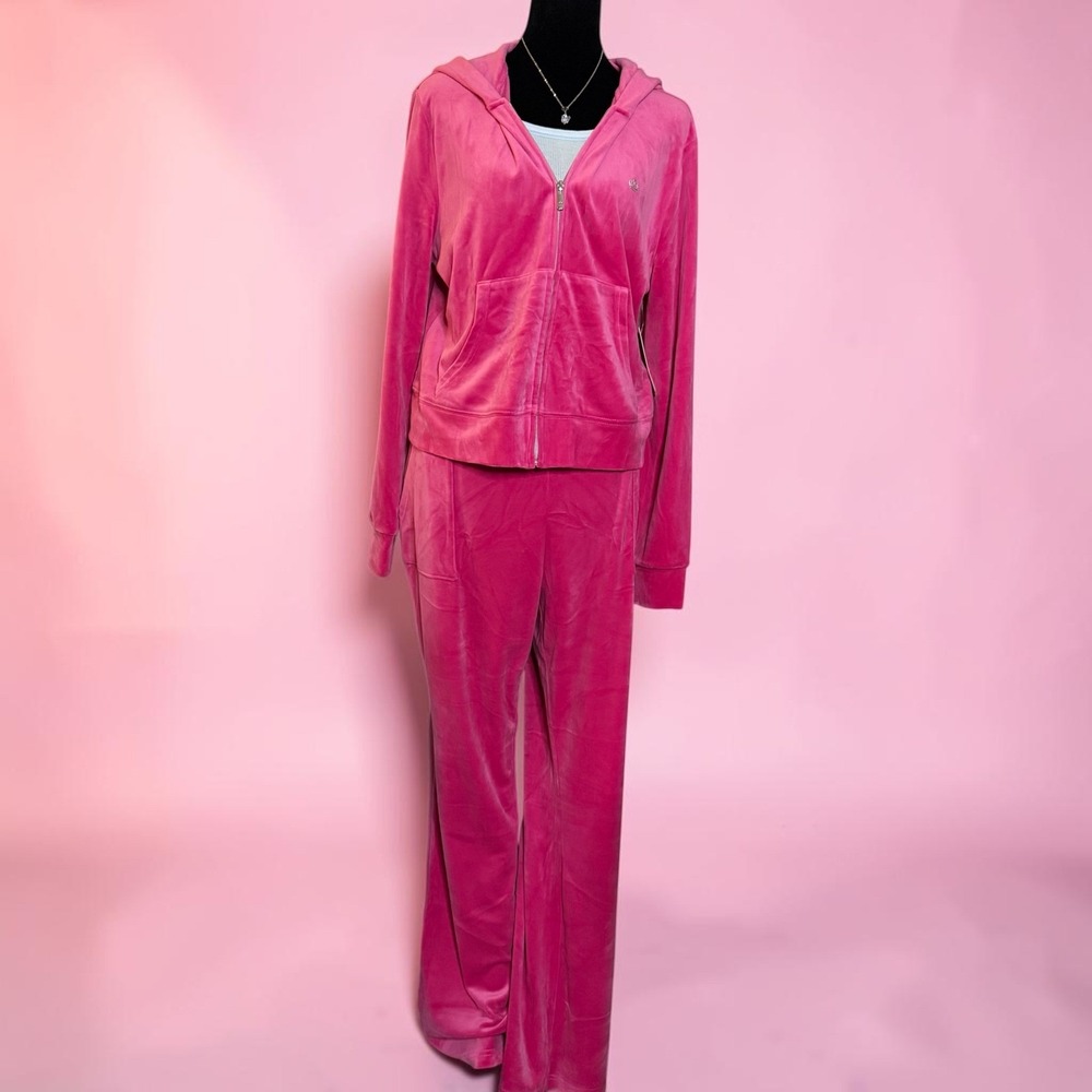 Juicy Couture Velour Tracksuit Set Preppy Pink Hoodie L Pants XL NWT